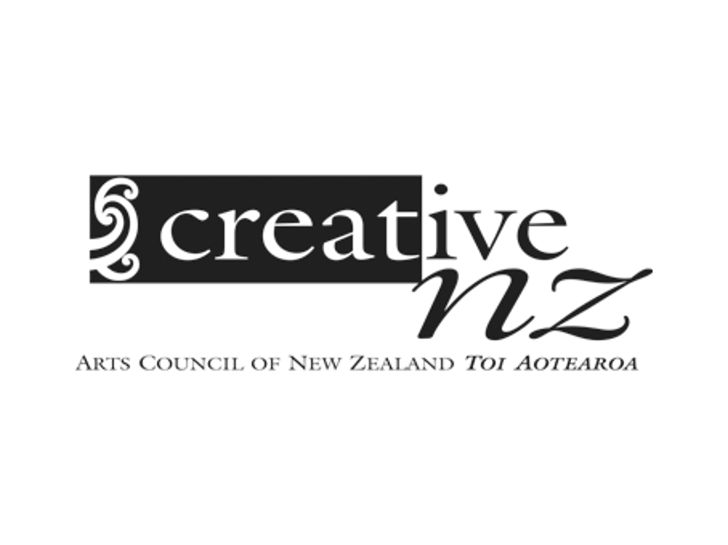 A black and white image of the Creative New Zealand logo.