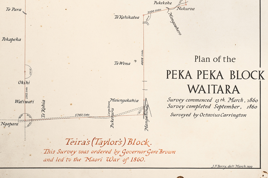  Plan of the Peka Peka Block Waitara (1860), collection of Puke Ariki (ARC2005-80) 
