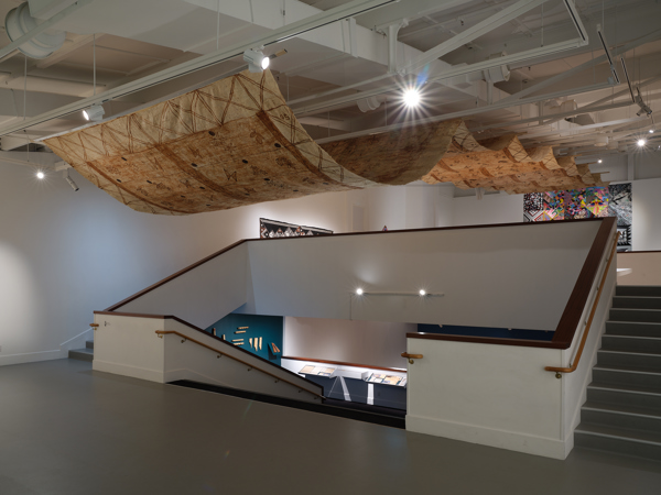 An installation image of the exhibition Lalaga Le Hui Fono in Govett-Brewster Art Gallery