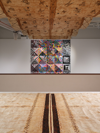 An installation image of the exhibition Lalaga Le Hui Fono in Govett-Brewster Art Gallery