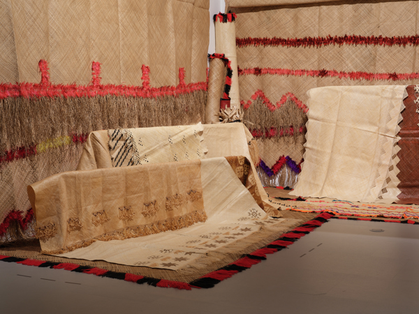 An installation image of the exhibition Lalaga Le Hui Fono in Govett-Brewster Art Gallery