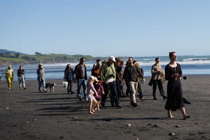 A group of people on a beach